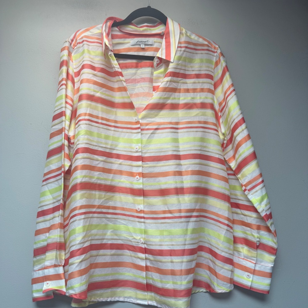 Foxcroft Button Down Shirt Women 16 Multi Color Excellent Striped Long Sleeve